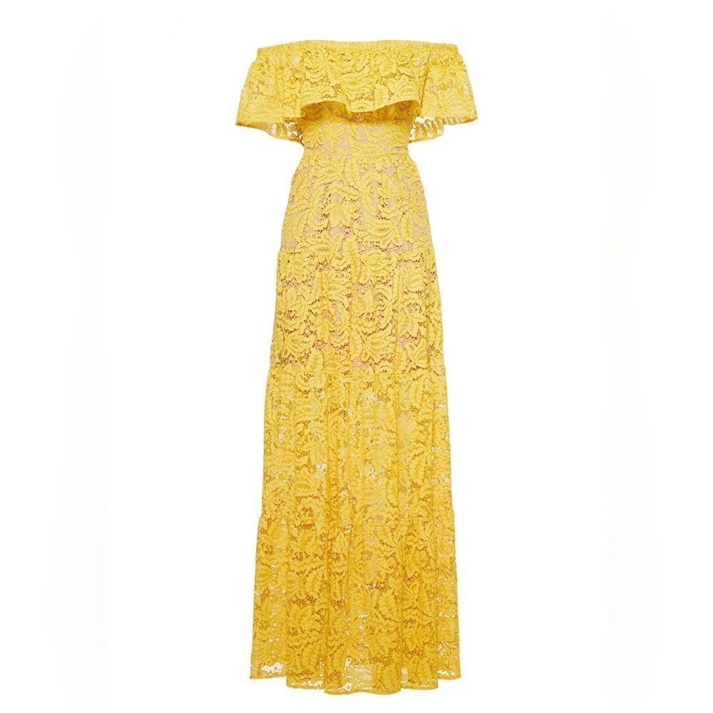 Dress The Population Yellow Reese Maxi Dress Lace Off Shoulder